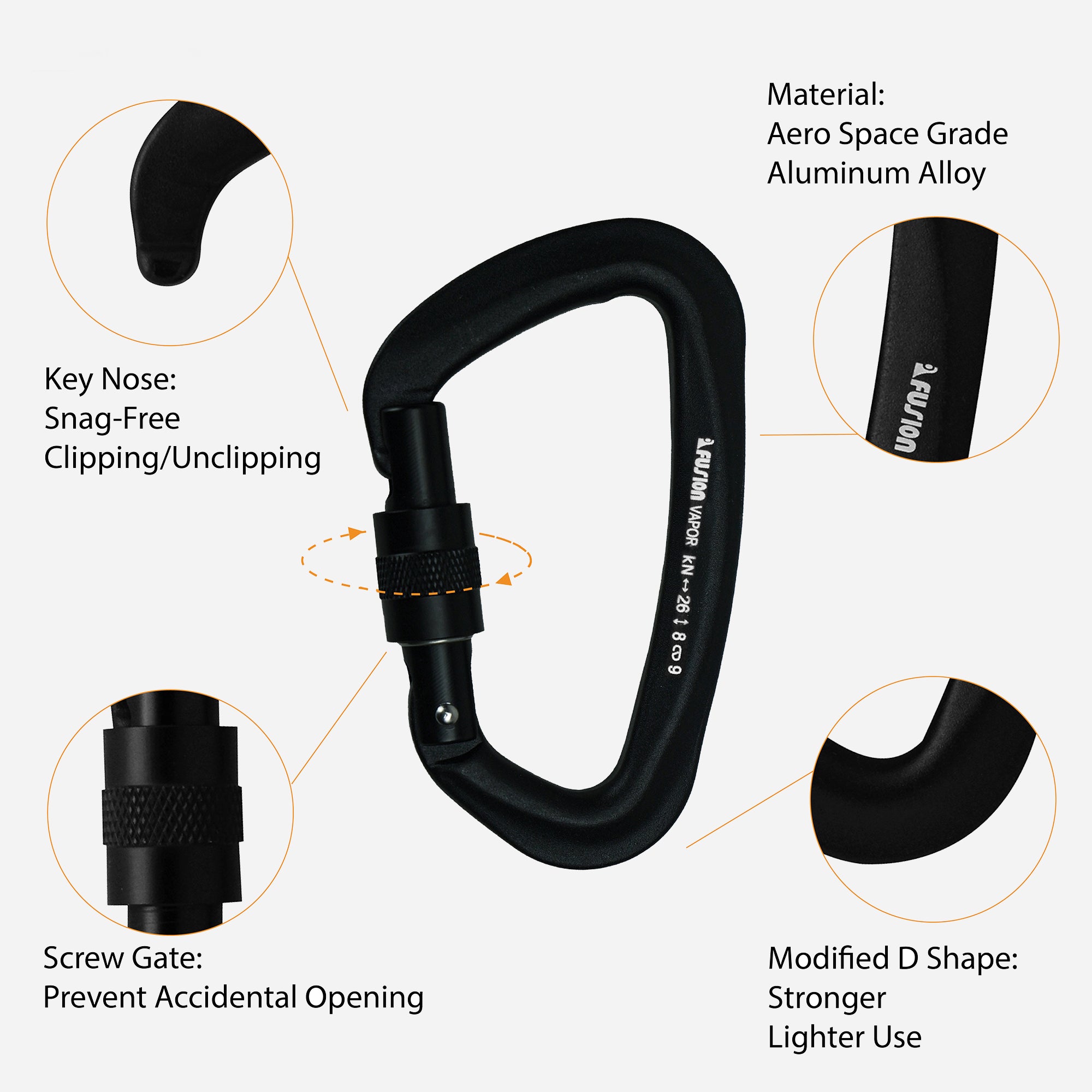 Vapor IV Aluminum - Screw Gate Carabiner - Black